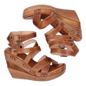 BEDSTU Tan Rustic Juliana Leather Sandal Wedges Strappy 6.5